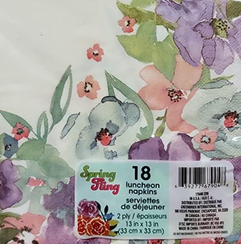 מפיות נייר צהריים פרחוניות של צבעי מים מפיות | פרחים ורודים, סגולים, ירוקים | חג הפסחא/אביב, מקלחת